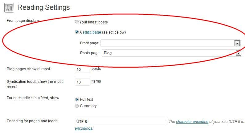 Wordpress Reading Settings Wordpress Reading Settings